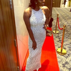 Gorgeous Sherri Hill Ivory Mesh Beaded Halter Gown